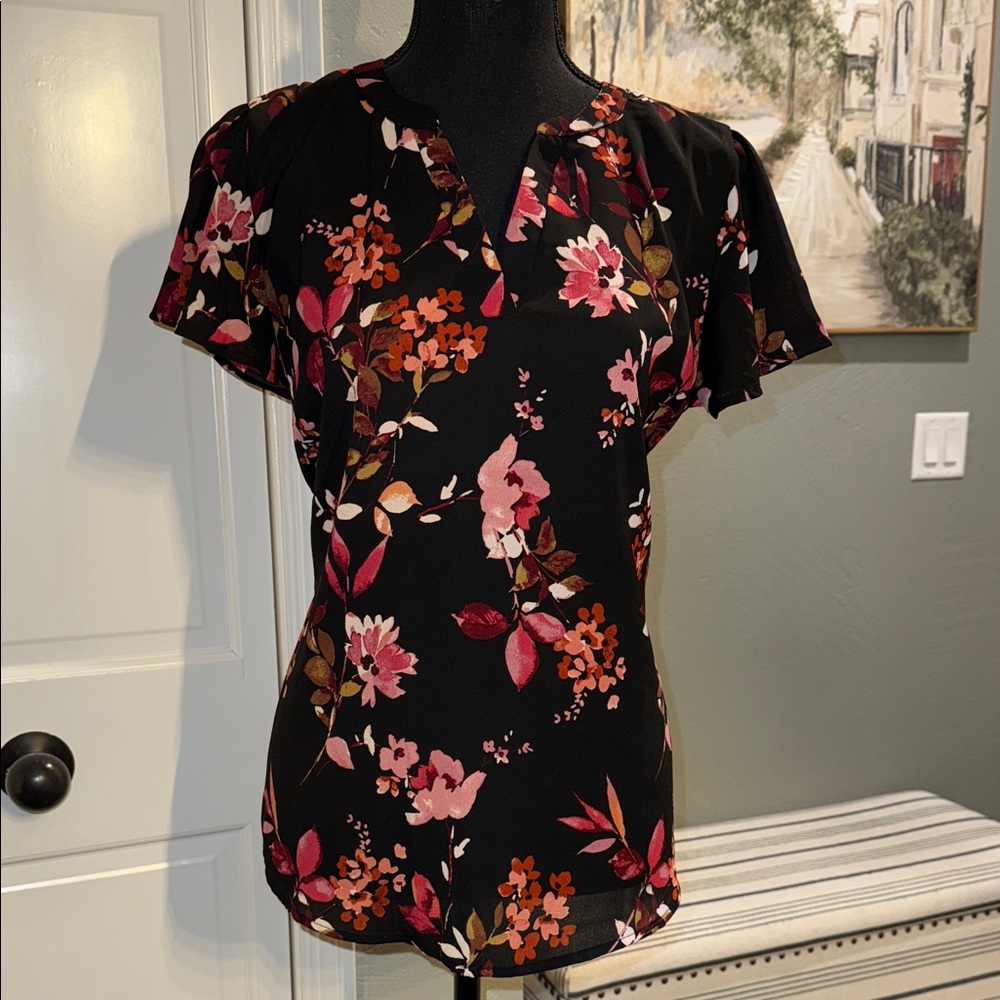 Maurices Black and Pink Floral Blouse